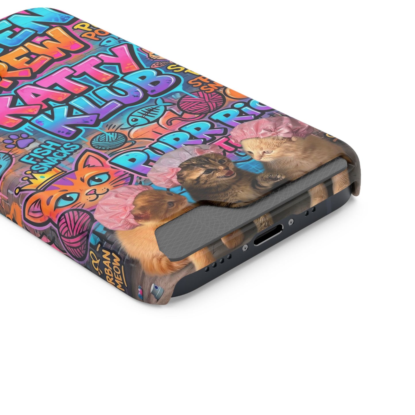 Cat Crew Katty Klub Phone Card Case — Cute Graffiti Kitten Wallet Phone Case