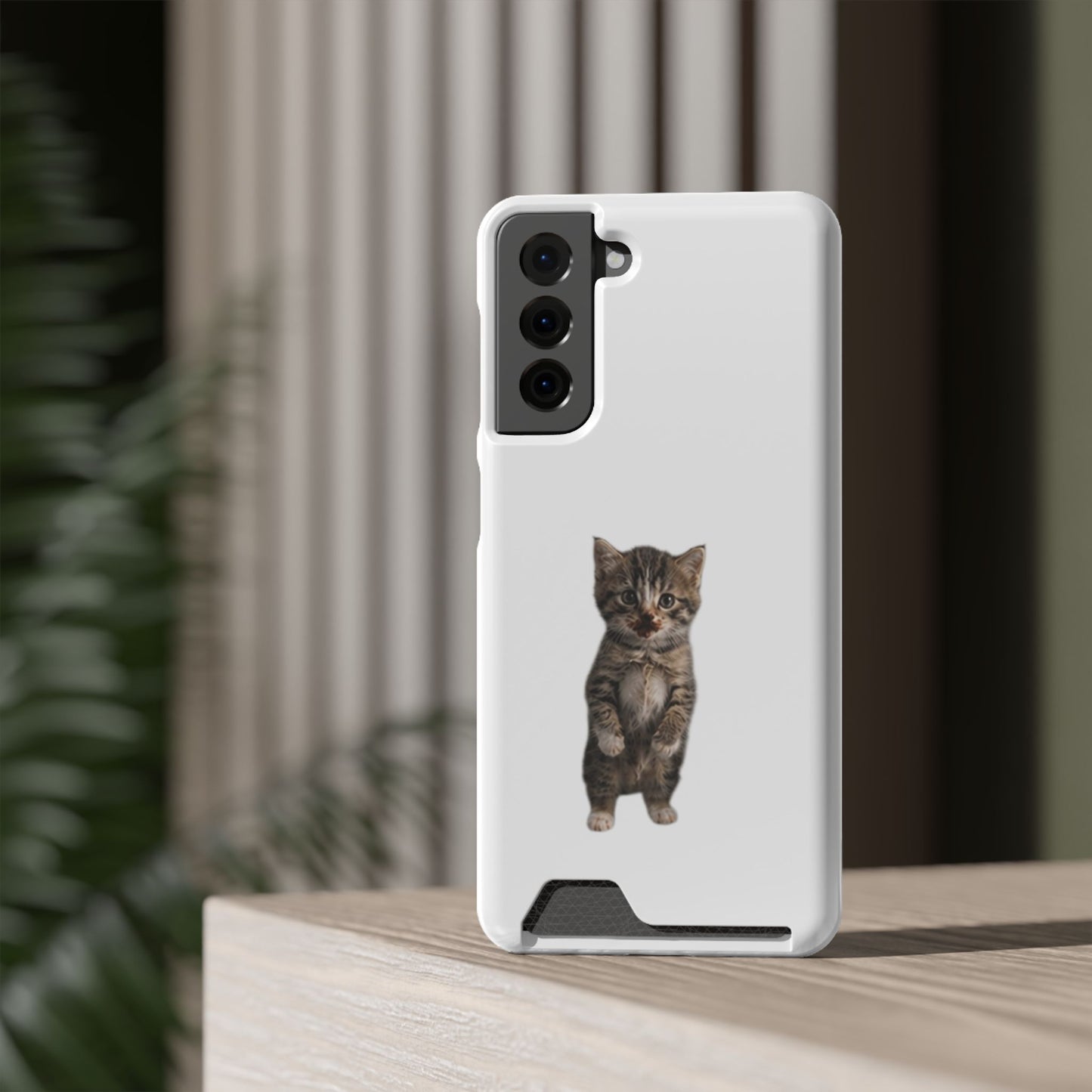 Cute Standing Kitten Phone Case with Card Holder