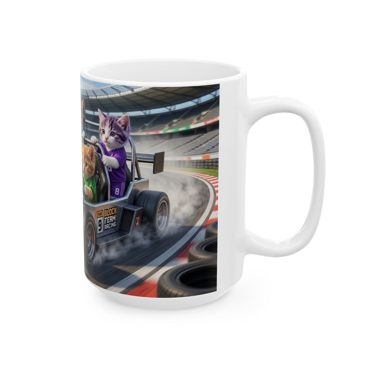 Racing Kittens Ceramic Mug (11oz, 15oz) – Cute Cat Formula Car Coffee Cup