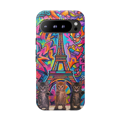 Cat Graffiti Eiffel Phone Case — Colorful Urban Parisian iPhone Cover