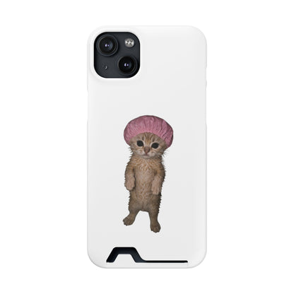 Cute Standing Kitten Cat Shower Cap  Phone Case with Card Holder