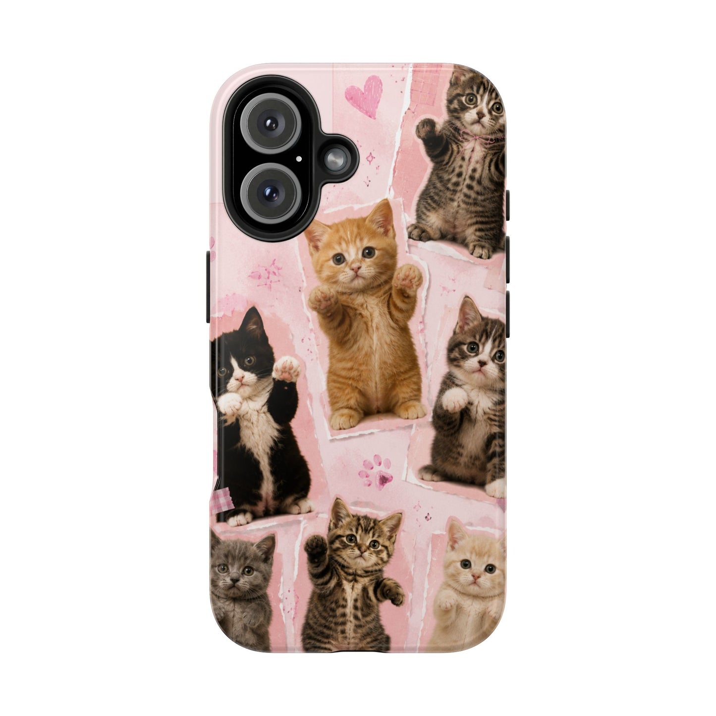 Cute Kittens Tough Phone Case — Pink Paw Print Protective Phone Cover