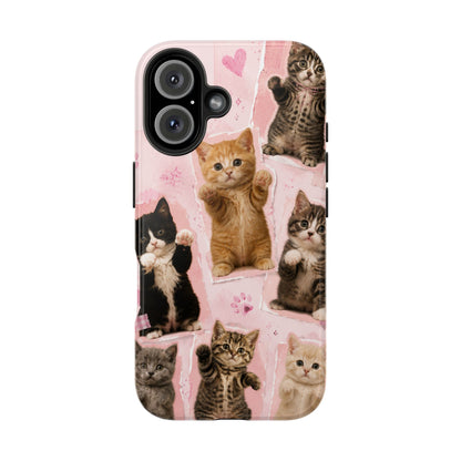 Cute Kittens Tough Phone Case — Pink Paw Print Protective Phone Cover
