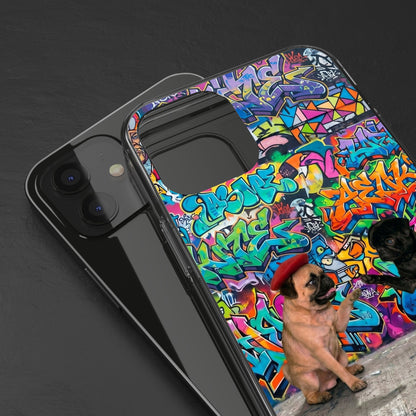 Clear Phone Case — Colorful Graffiti Pugs Design