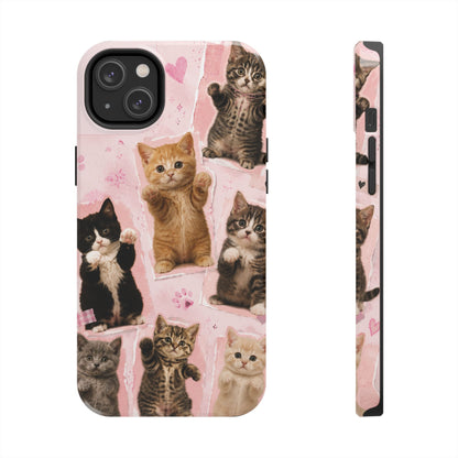 Cute Kittens Tough Phone Case — Pink Paw Print Protective Phone Cover