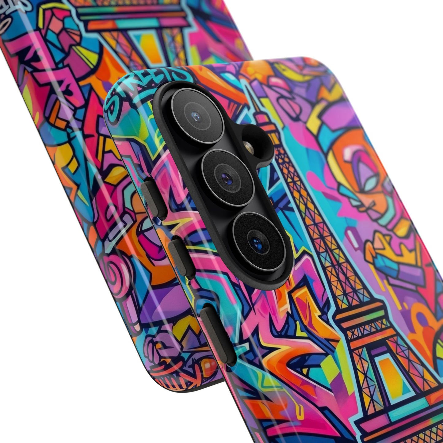 Cat Graffiti Eiffel Phone Case — Colorful Urban Parisian iPhone Cover