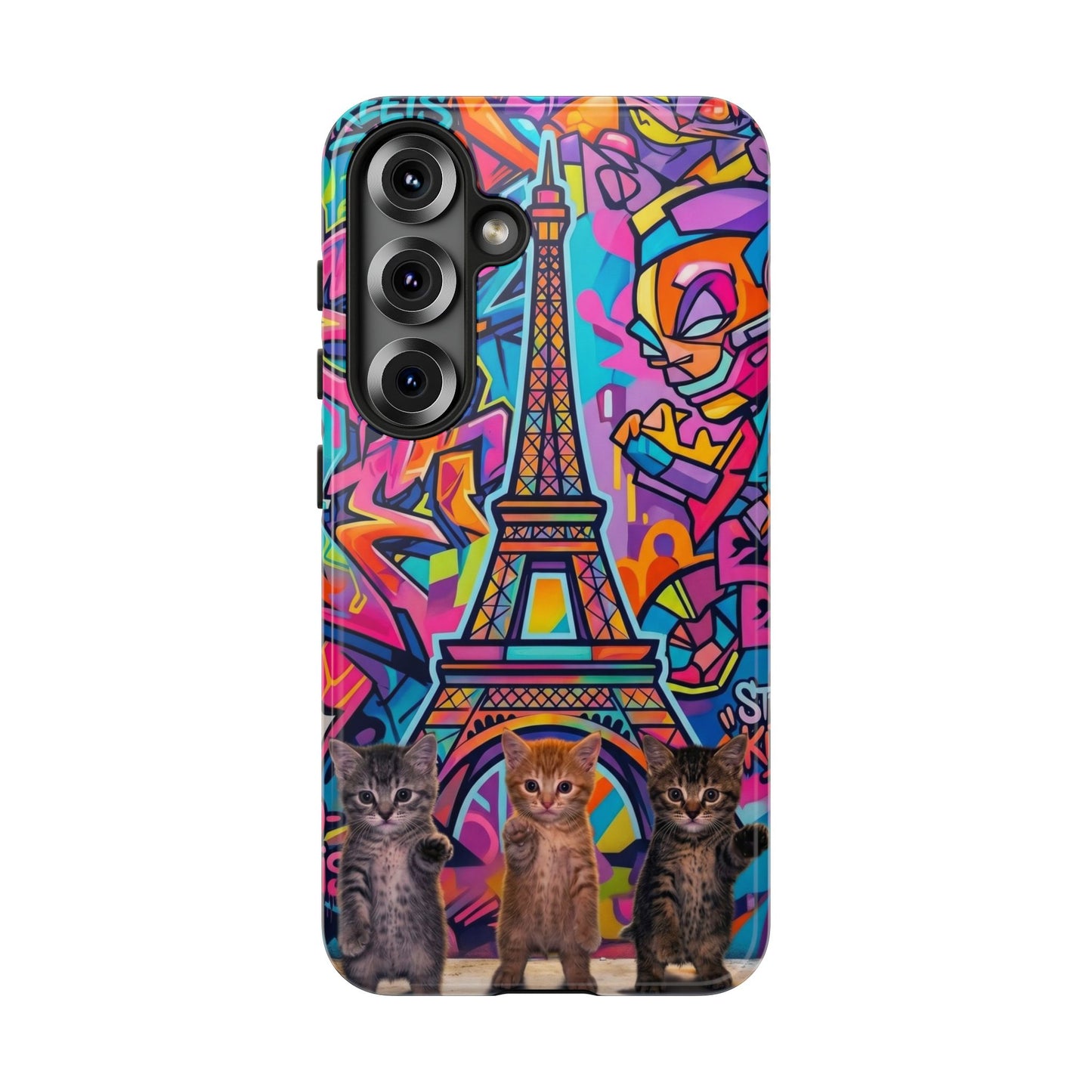 Cat Graffiti Eiffel Phone Case — Colorful Urban Parisian iPhone Cover