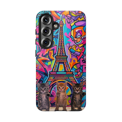Cat Graffiti Eiffel Phone Case — Colorful Urban Parisian iPhone Cover