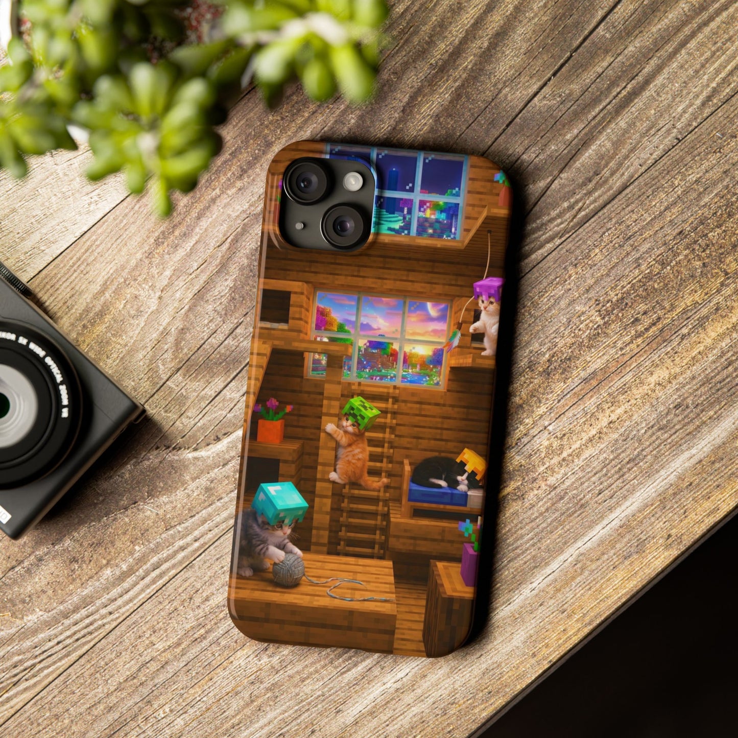Minecraft Cozy Treehouse Slim Phone Case — Gamer Pixel Cabin Design