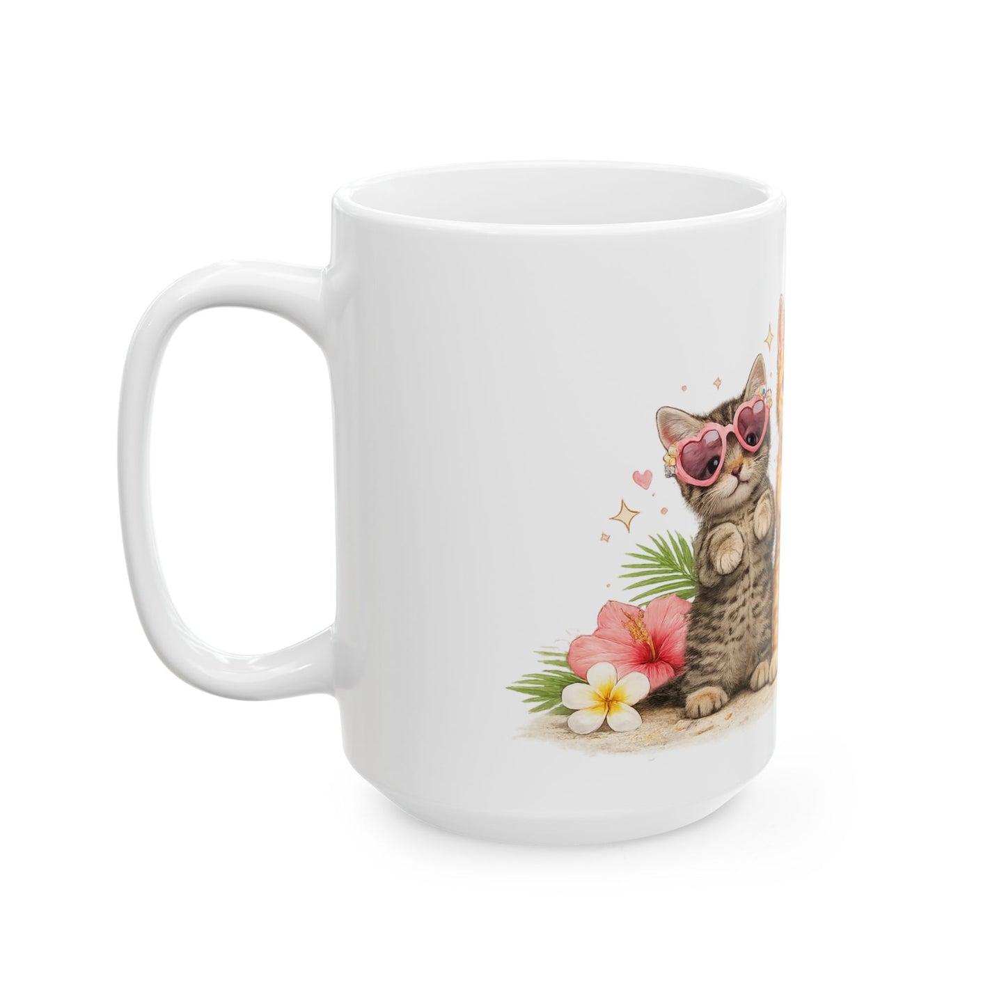 Cute Kitten Trio Ceramic Mug — Floral Cat Coffee Cup (11oz/15oz)