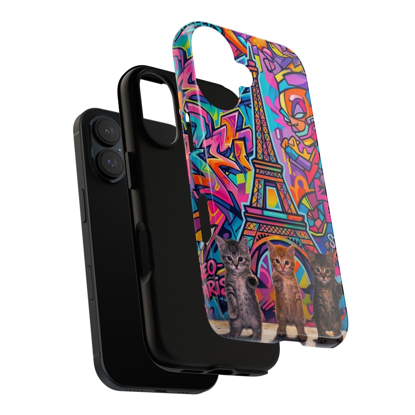 Cat Graffiti Eiffel Phone Case — Colorful Urban Parisian iPhone Cover