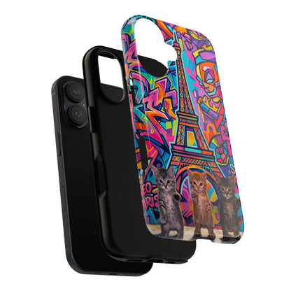 Cat Graffiti Eiffel Phone Case — Colorful Urban Parisian iPhone Cover