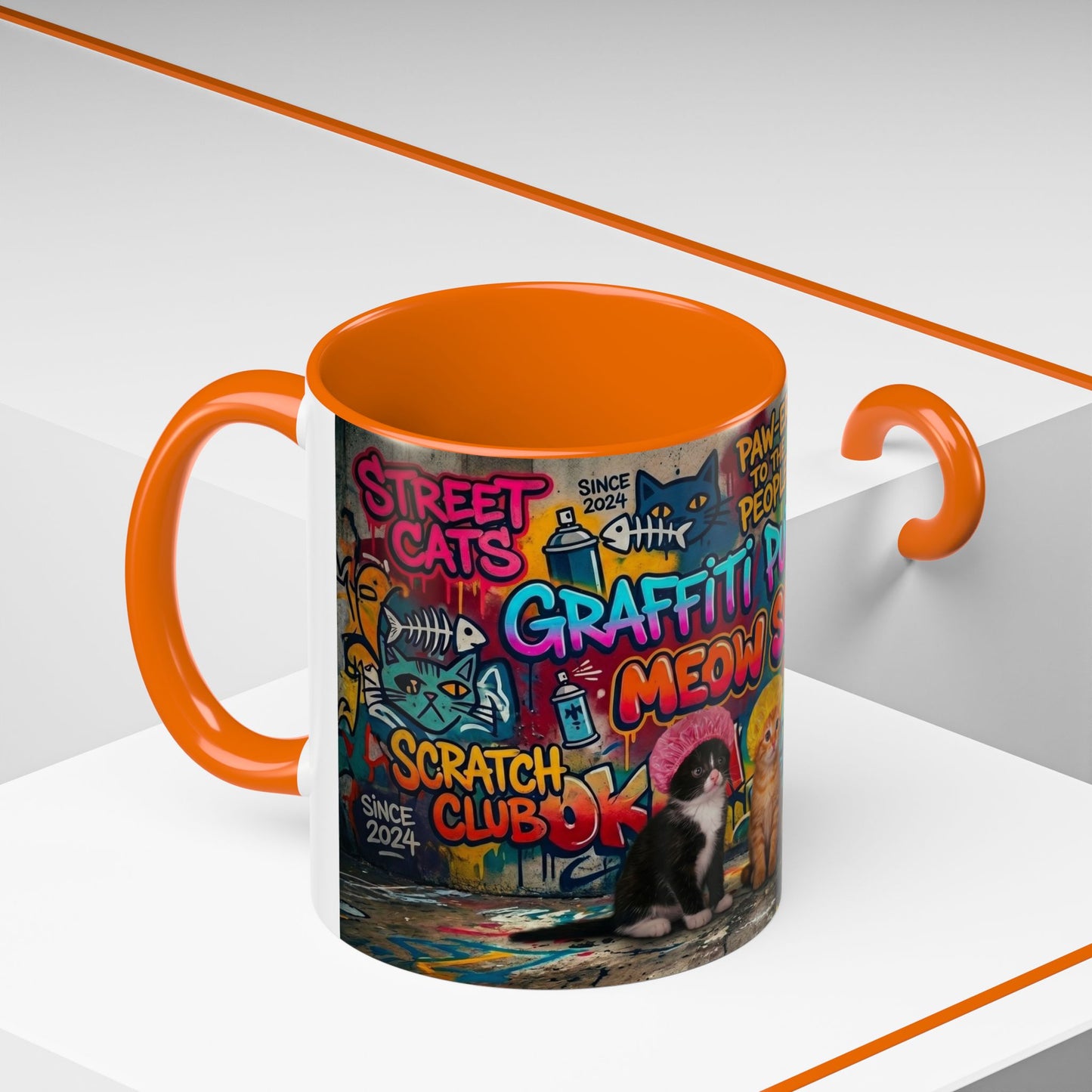 Graffiti Meow Squad Accent Coffee Mug — Cute Kittens ‘Purr-ject’ Street Art Design (11/15oz)