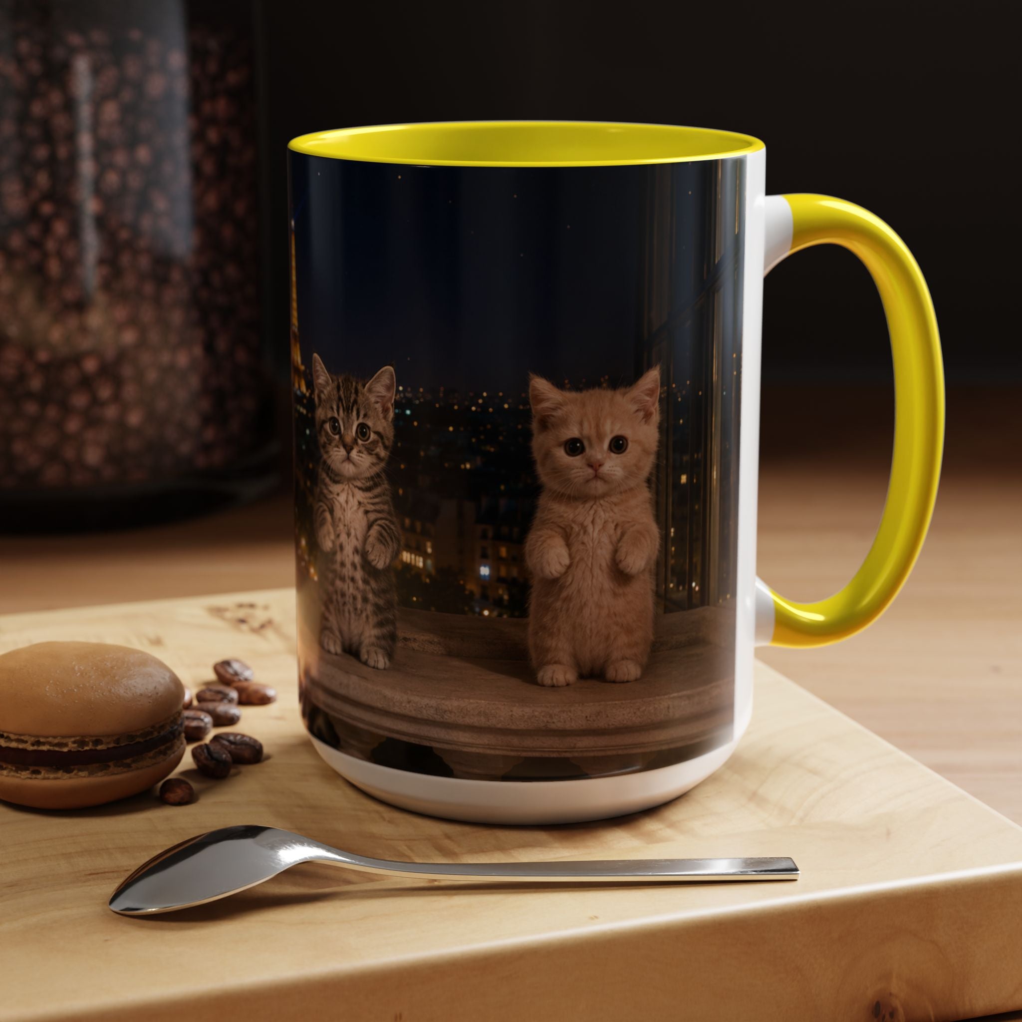 Paris Kittens Coffee Mug — Cute Cat Nightscape Accent Mug (11/15 oz)