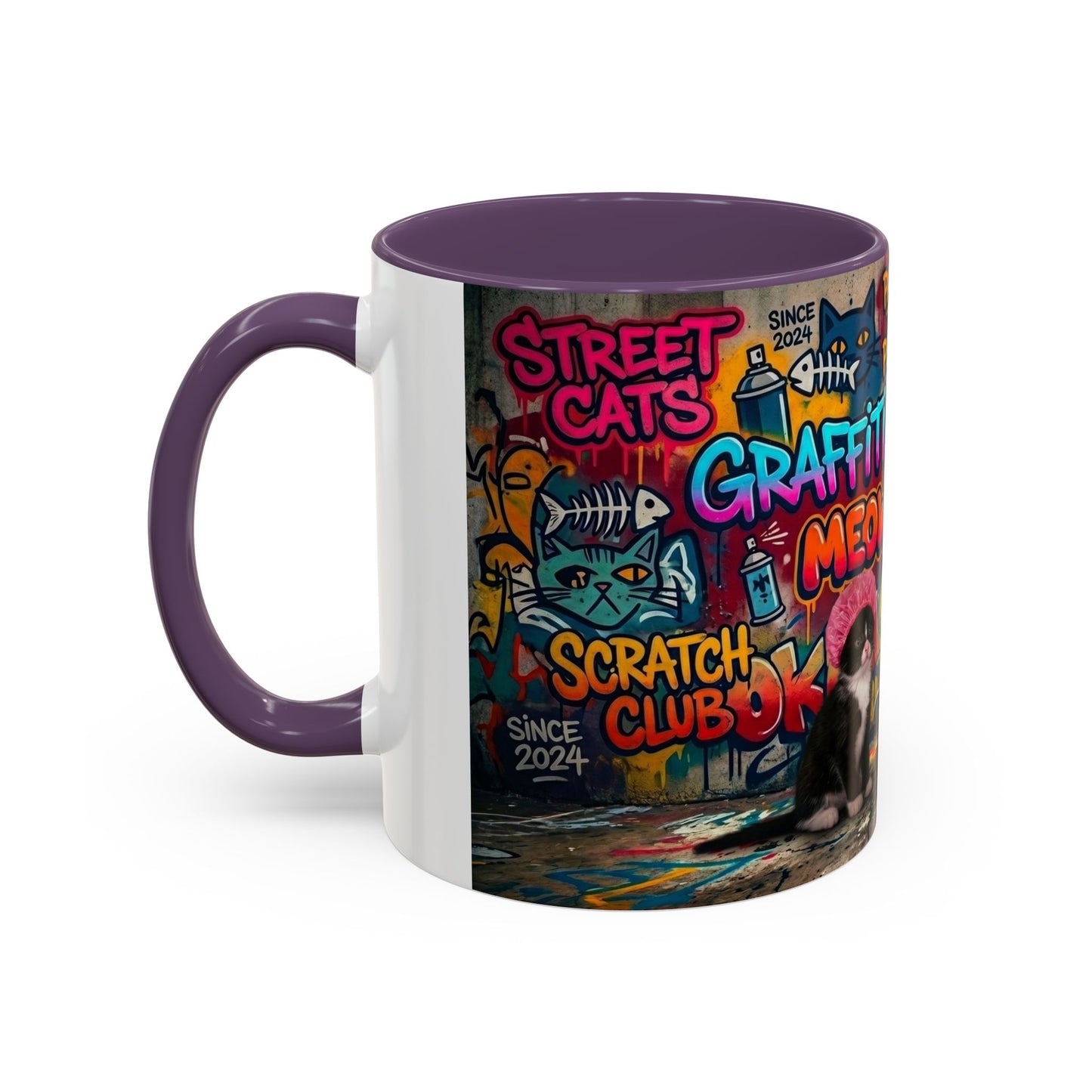 Graffiti Meow Squad Accent Coffee Mug — Cute Kittens ‘Purr-ject’ Street Art Design (11/15oz)