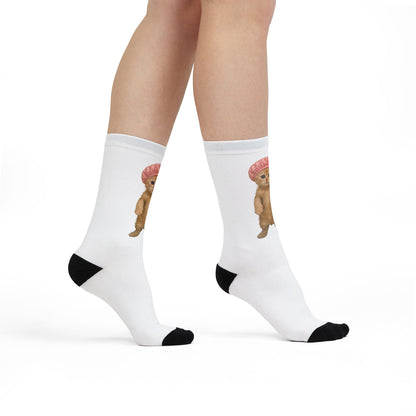 Cute Cat in Shower Cap Crew Socks