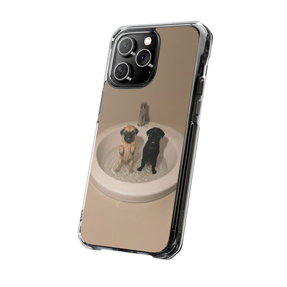 Clear Magnetic Phone Case – Cute Pups in Sink Photo Design