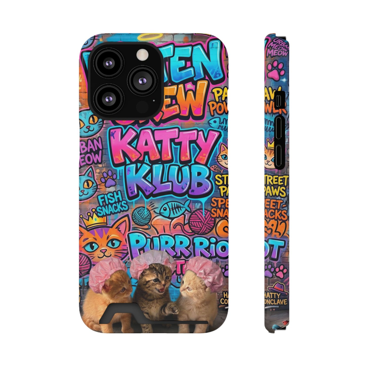 Cat Crew Katty Klub Phone Card Case — Cute Graffiti Kitten Wallet Phone Case