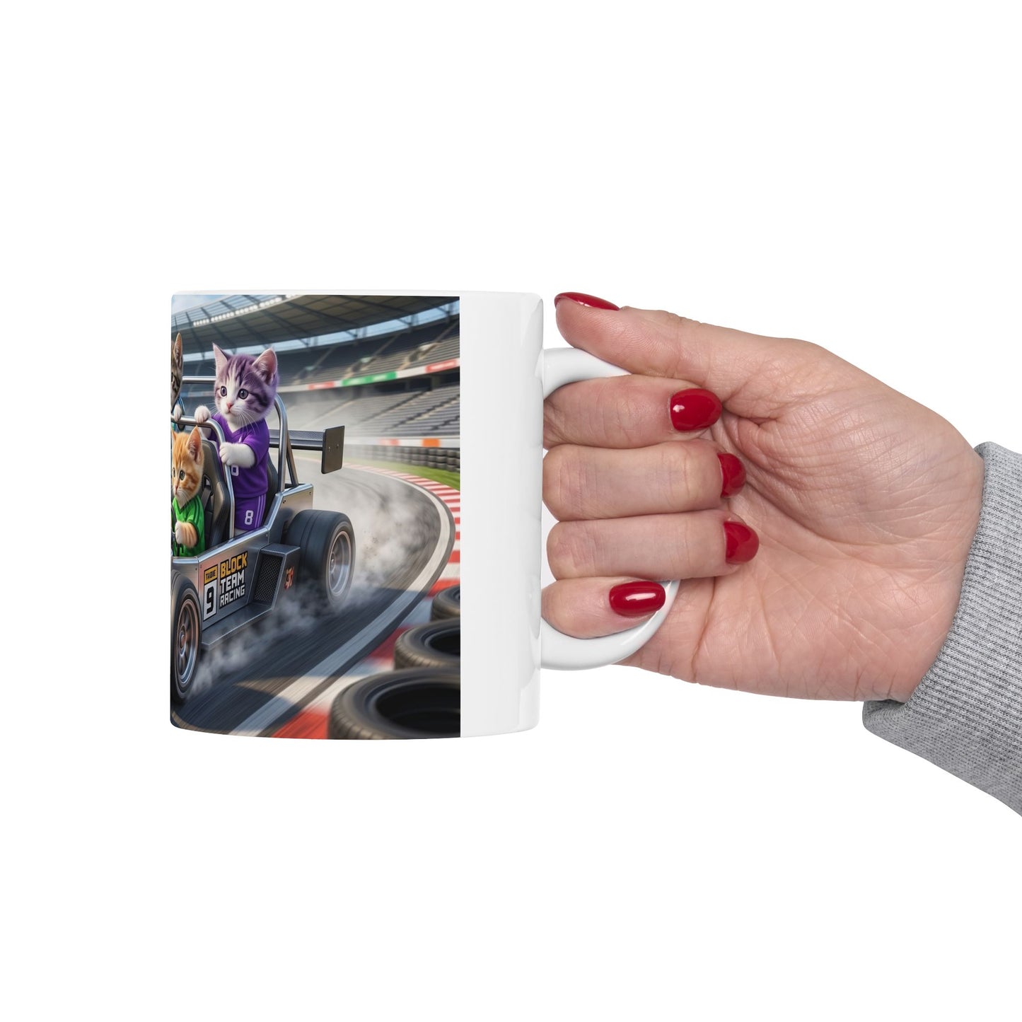 Racing Kittens Ceramic Mug (11oz, 15oz) – Cute Cat Formula Car Coffee Cup