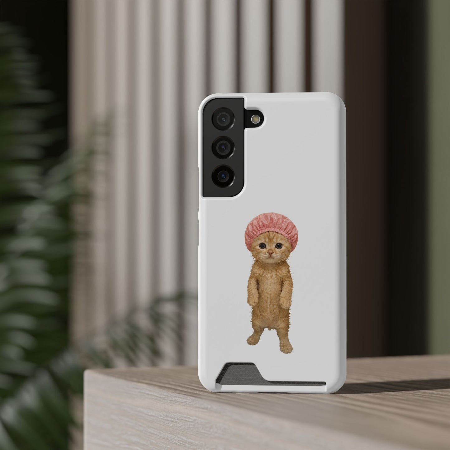Cute Cat Shower Cap Phone Card Case