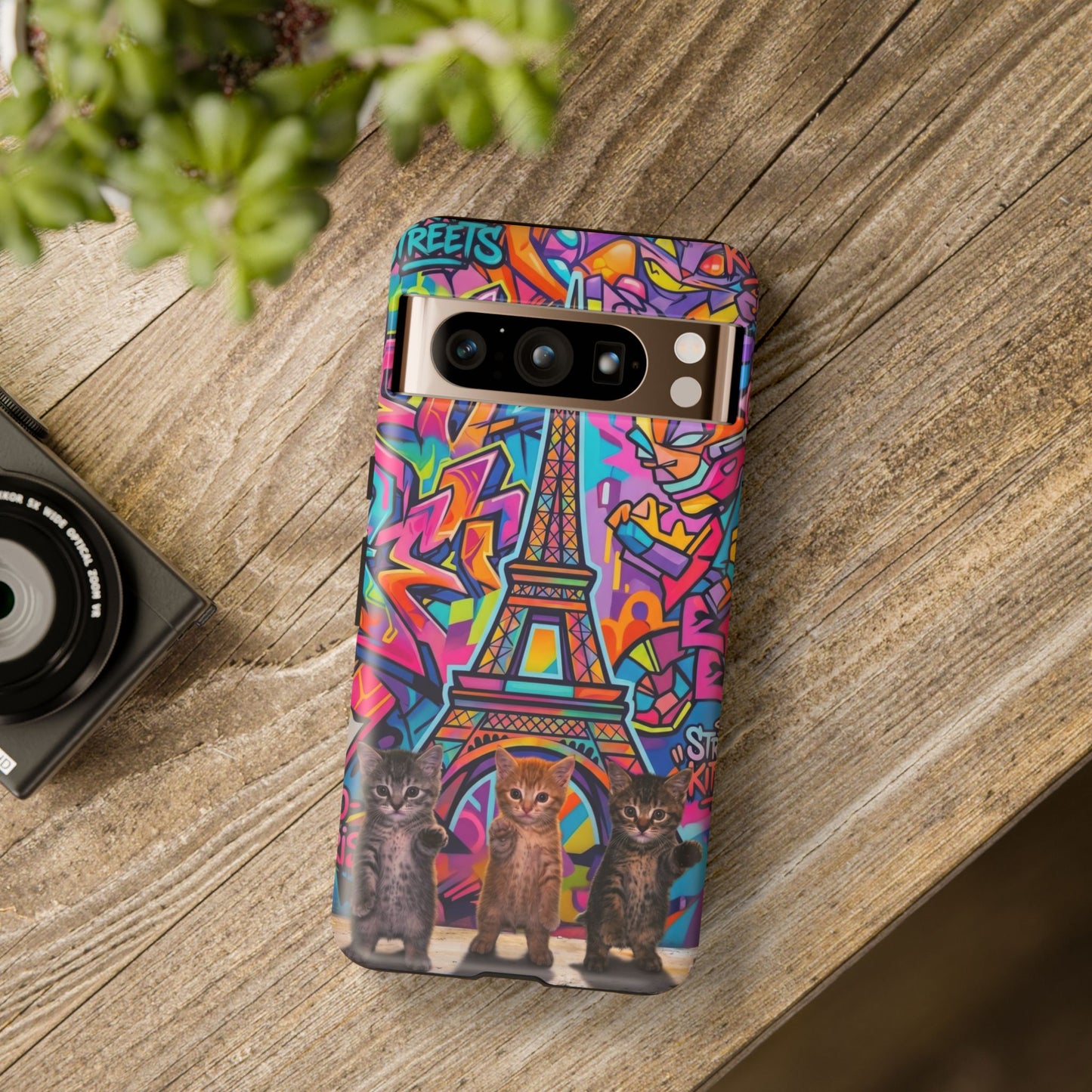 Cat Graffiti Eiffel Phone Case — Colorful Urban Parisian iPhone Cover