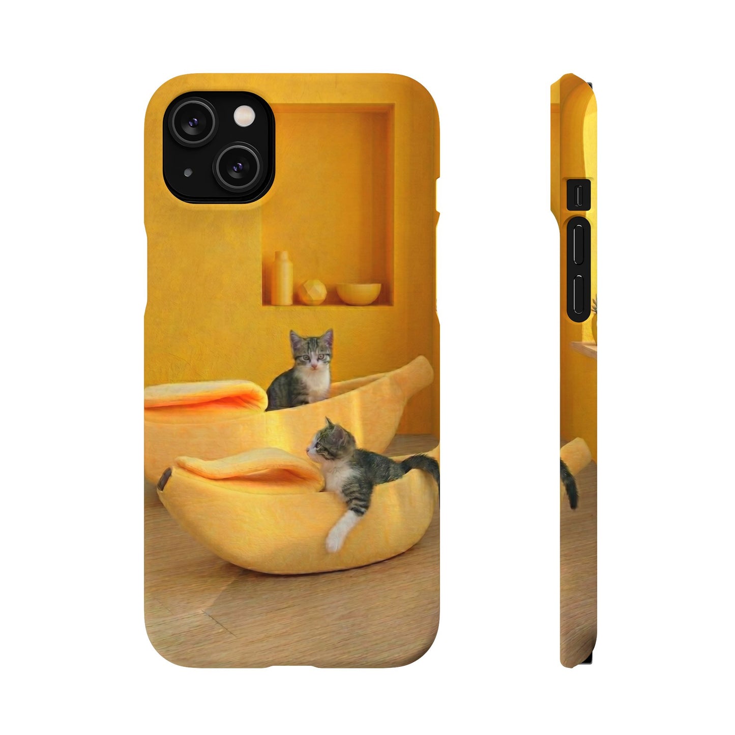 Cat Cozy Phone Case – Cute Kittens in Yellow Living Room Snap Case