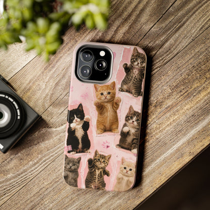 Cute Kittens Tough Phone Case — Pink Paw Print Protective Phone Cover
