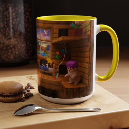 Cozy Cat Tree Accent Coffee Mug — Cute Kitten Window Scene (11/15 oz)