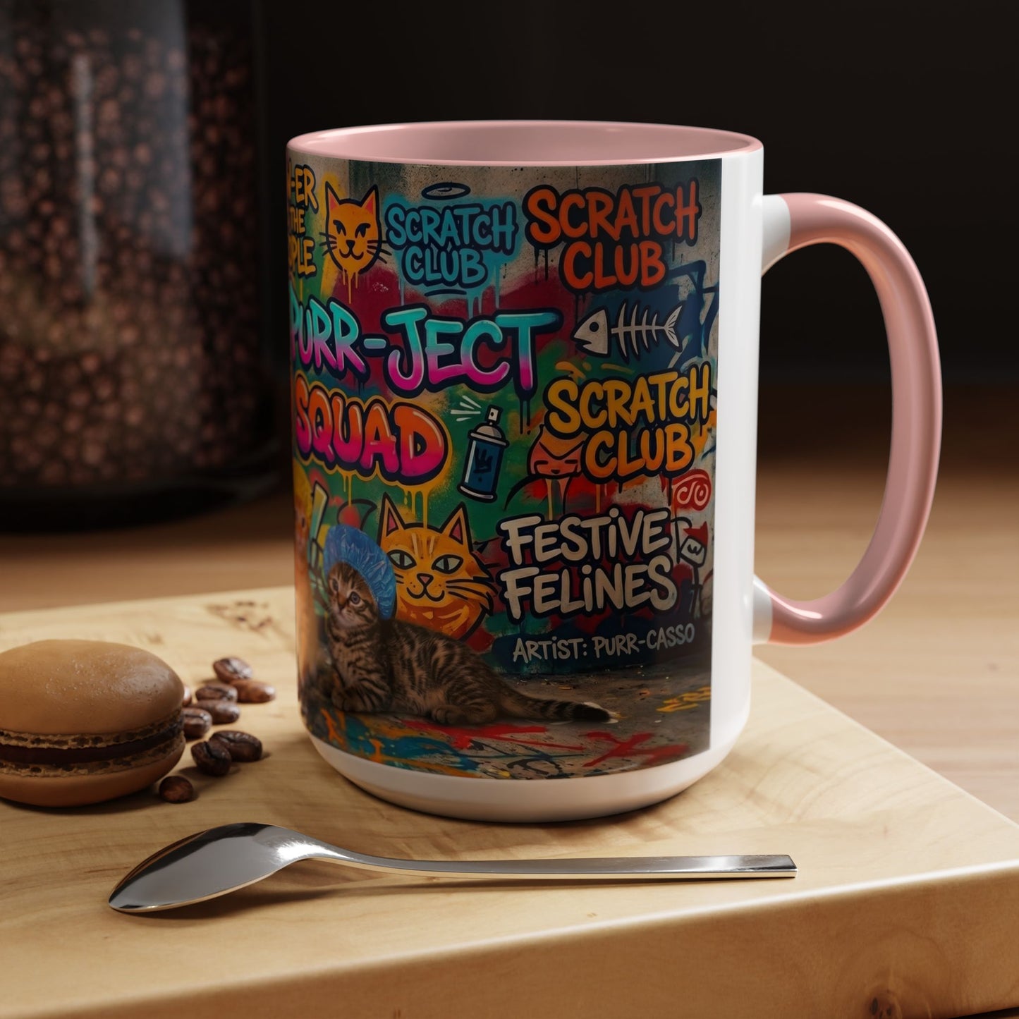 Graffiti Meow Squad Accent Coffee Mug — Cute Kittens ‘Purr-ject’ Street Art Design (11/15oz)