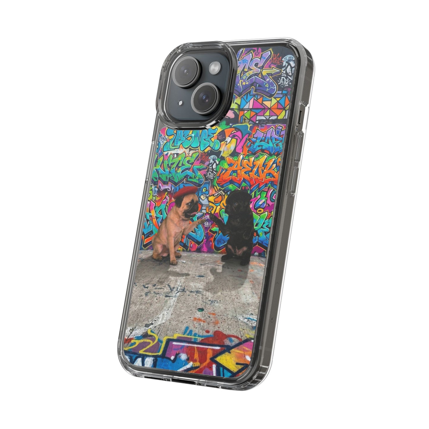 Clear Phone Case — Colorful Graffiti Pugs Design