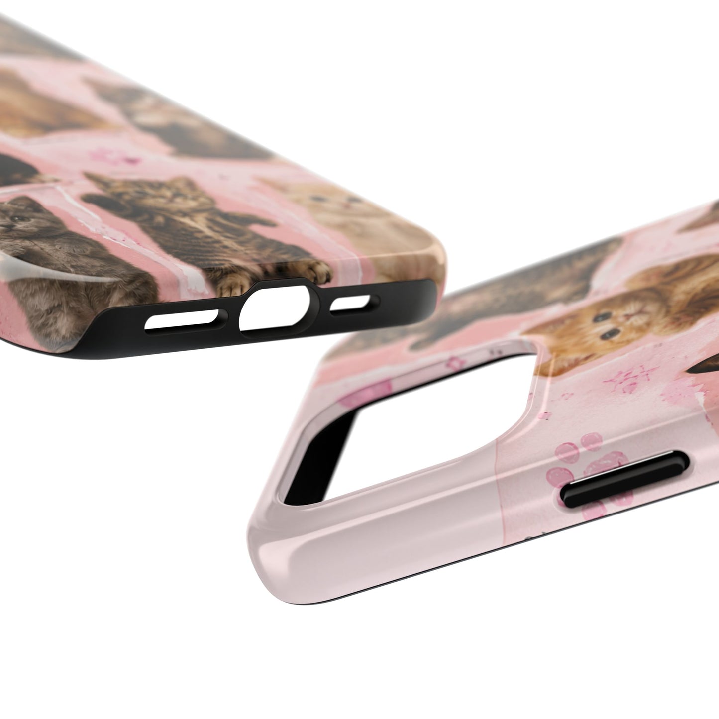 Cute Kittens Tough Phone Case — Pink Paw Print Protective Phone Cover