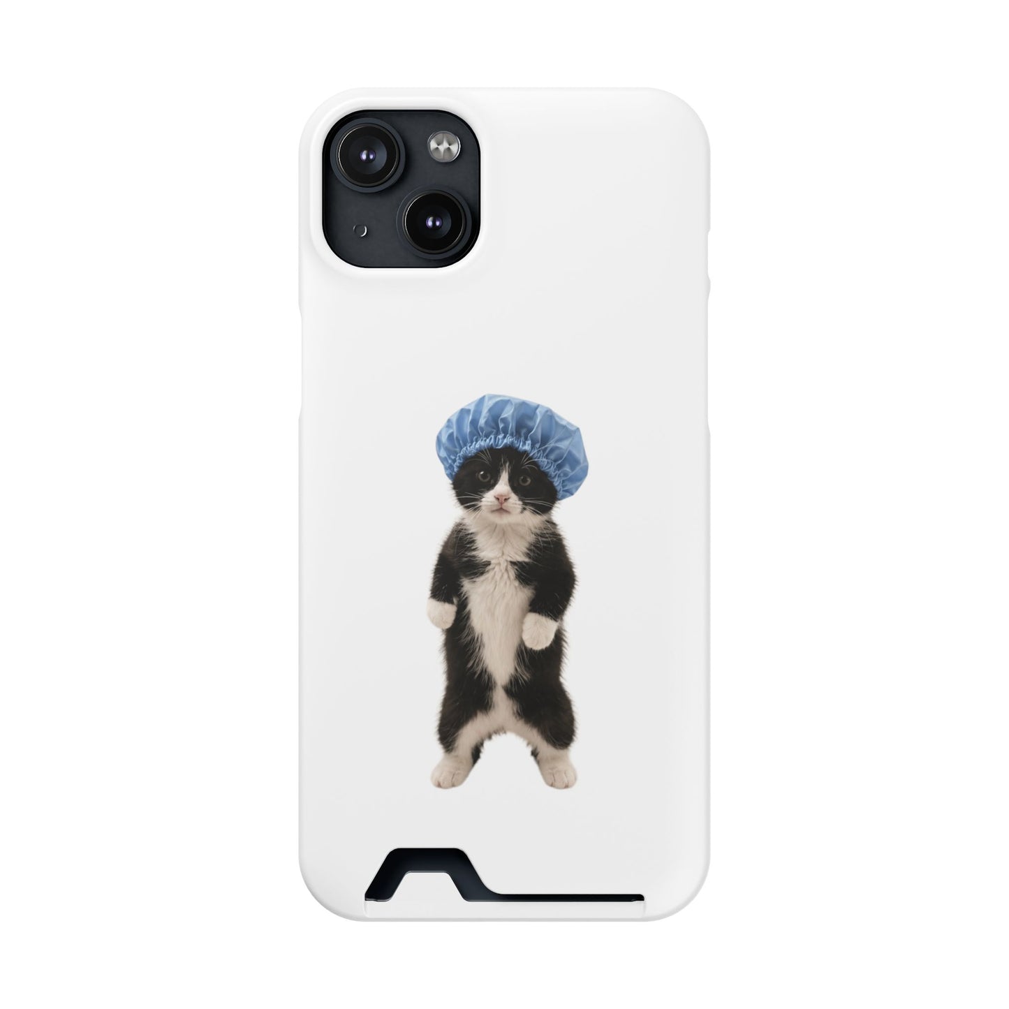 Cute Cat in Shower Cap Slim Phone Case with Card Holder