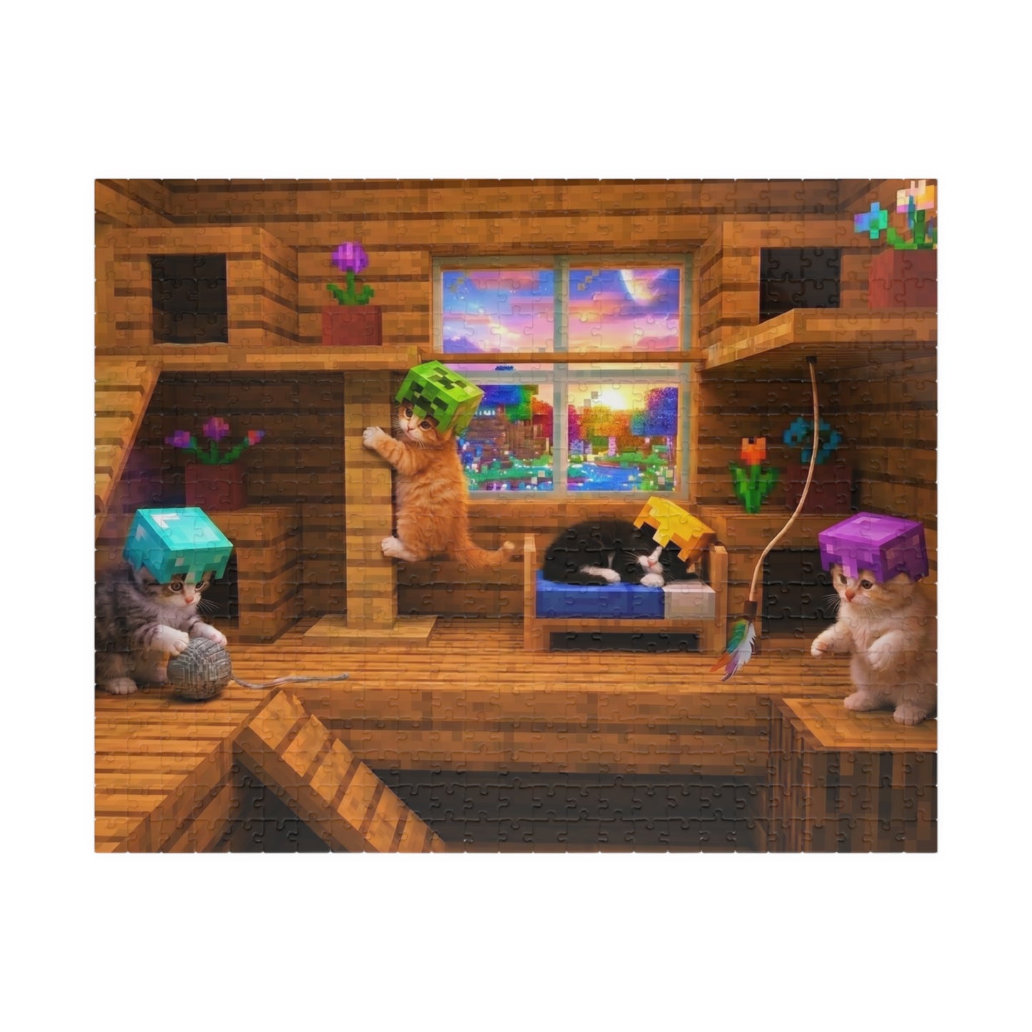 Cozy Cat Cabin Jigsaw Puzzle — Cute Cats in a Wooden Loft (110–1014 pcs)