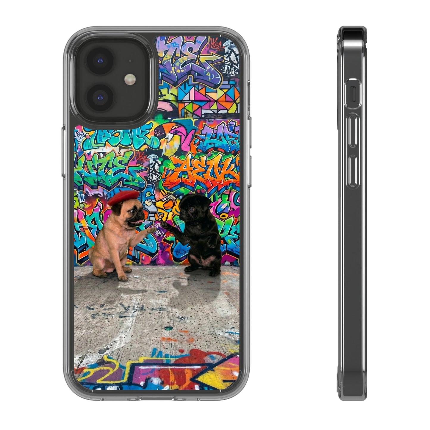 Clear Phone Case — Colorful Graffiti Pugs Design
