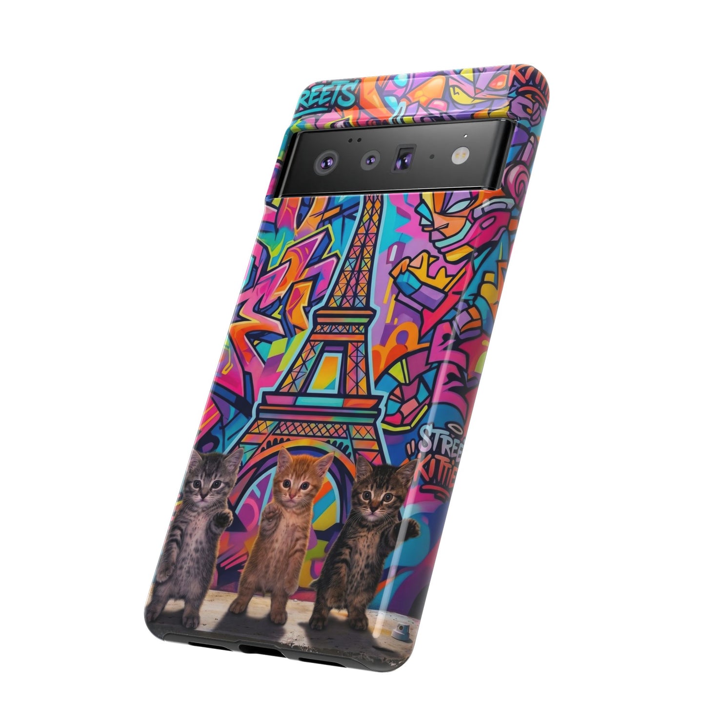 Cat Graffiti Eiffel Phone Case — Colorful Urban Parisian iPhone Cover