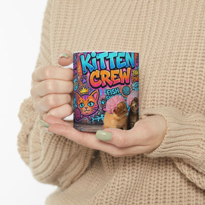 Kitten Crew Ceramic Mug — Colorful Street Art Cat Design (11oz/15oz)
