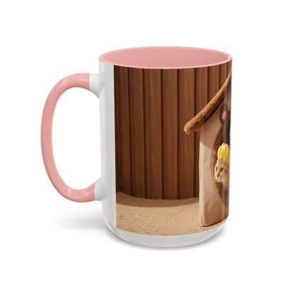 Cute Kittens in Shower Caps Accent Coffee Mug — Pink Interior 11/15oz