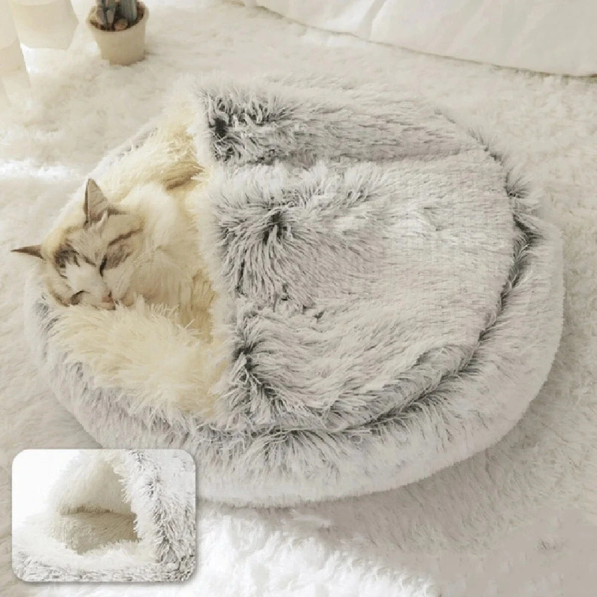 2-in-1 Plush Cave Pet Bed