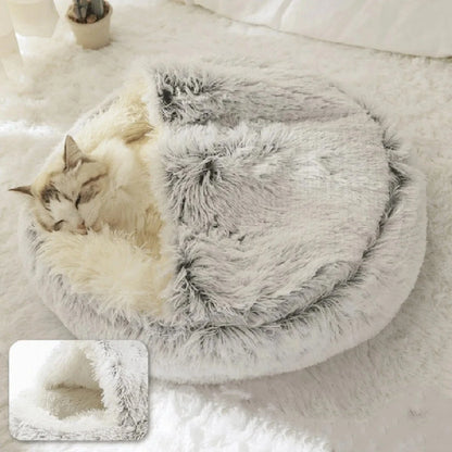 2-in-1 Plush Cave Pet Bed