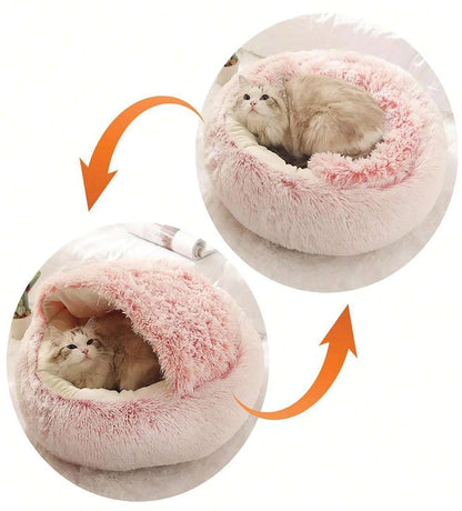 2-in-1 Plush Cave Pet Bed