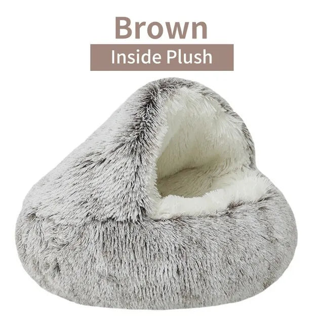 2-in-1 Plush Cave Pet Bed