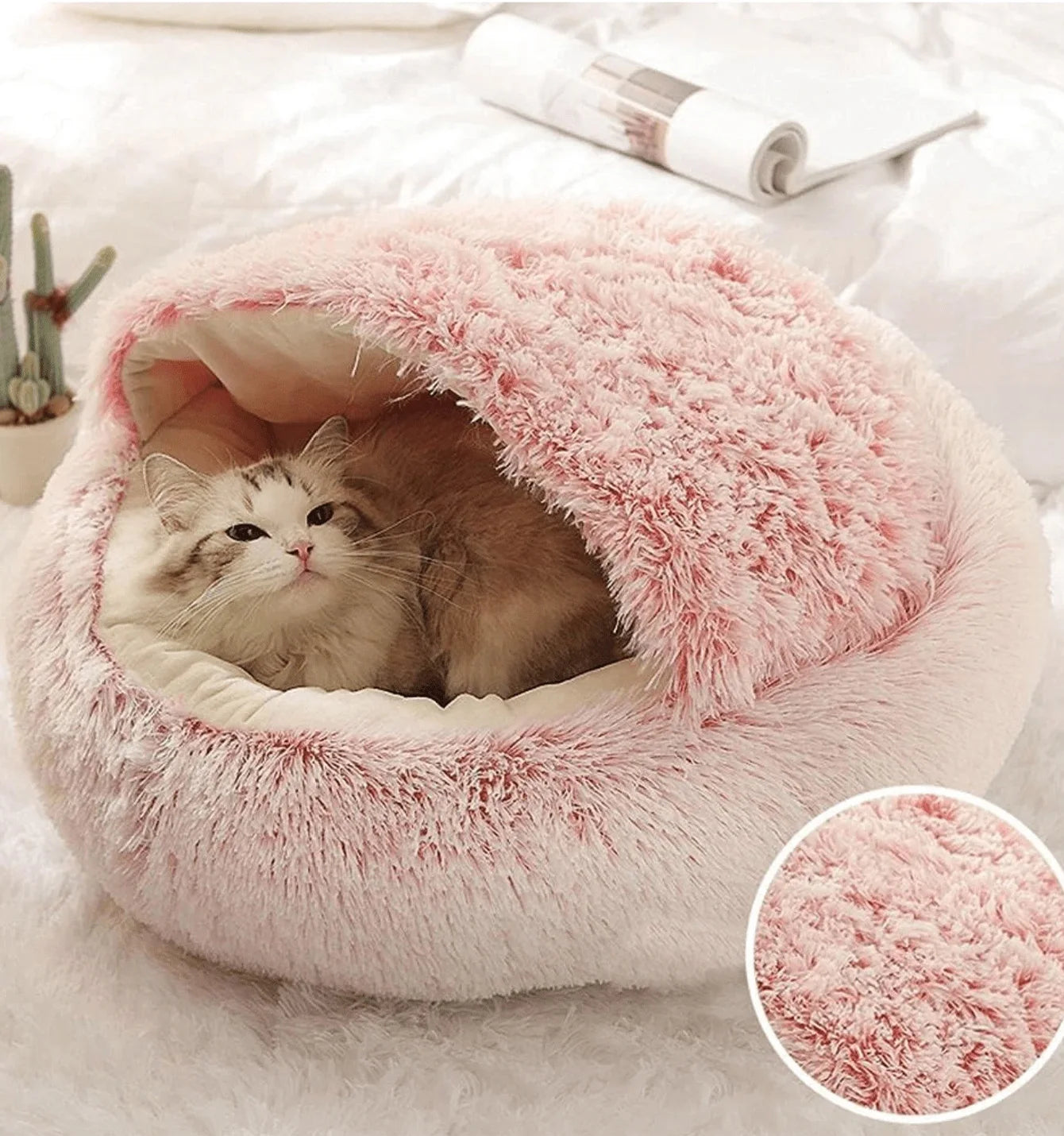 2-in-1 Plush Cave Pet Bed