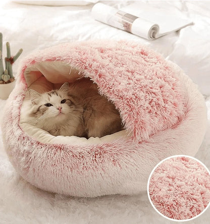 2-in-1 Plush Cave Pet Bed