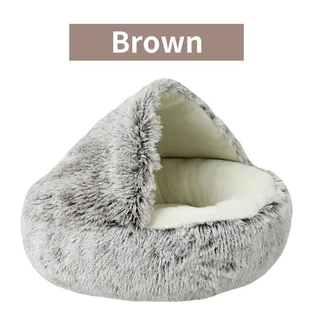 2-in-1 Plush Cave Pet Bed