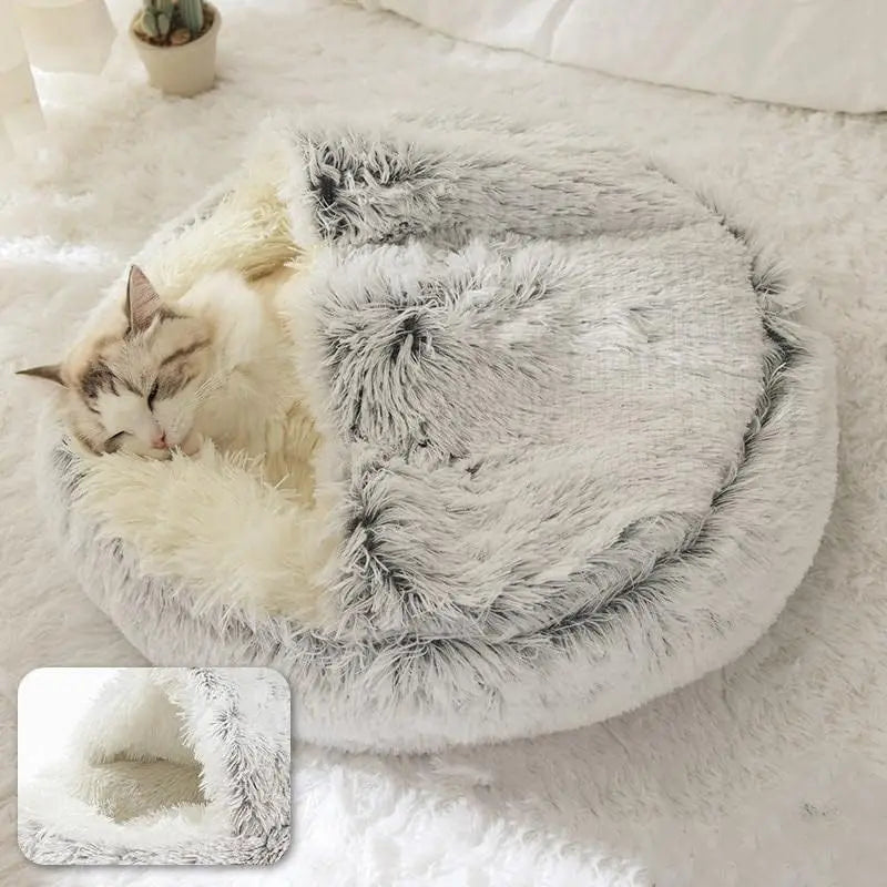 2-in-1 Plush Cave Pet Bed