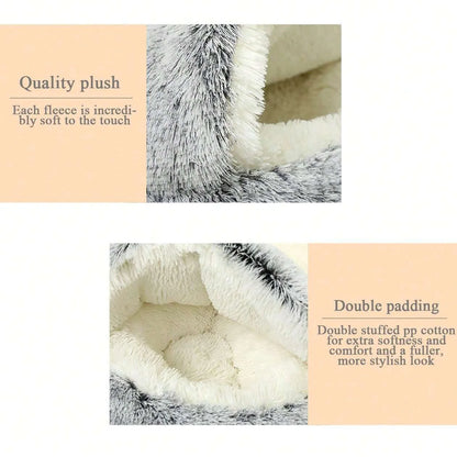 2-in-1 Plush Cave Pet Bed
