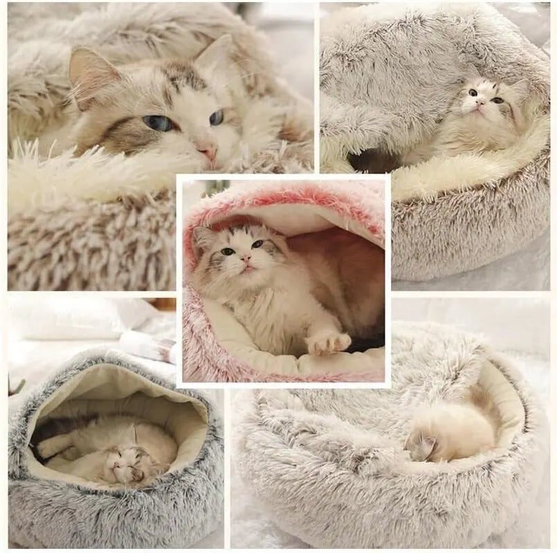 2-in-1 Plush Cave Pet Bed