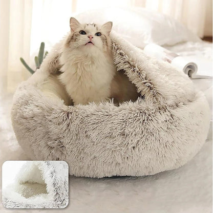 2-in-1 Plush Cave Pet Bed