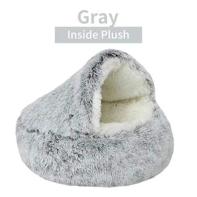 2-in-1 Plush Cave Pet Bed