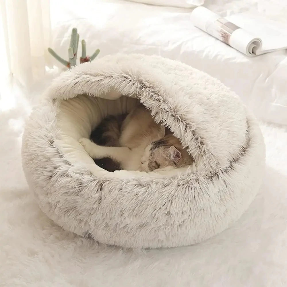 2-in-1 Plush Cave Pet Bed